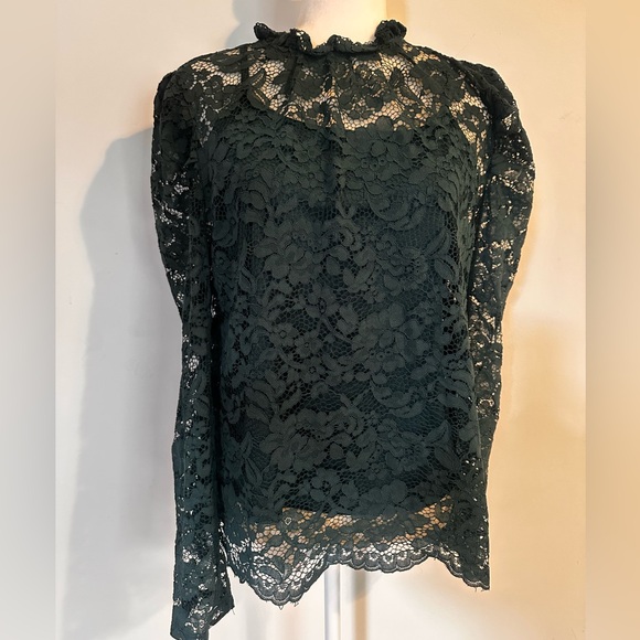 Adiva Tops - Adiva Dark Green Lace Blouse